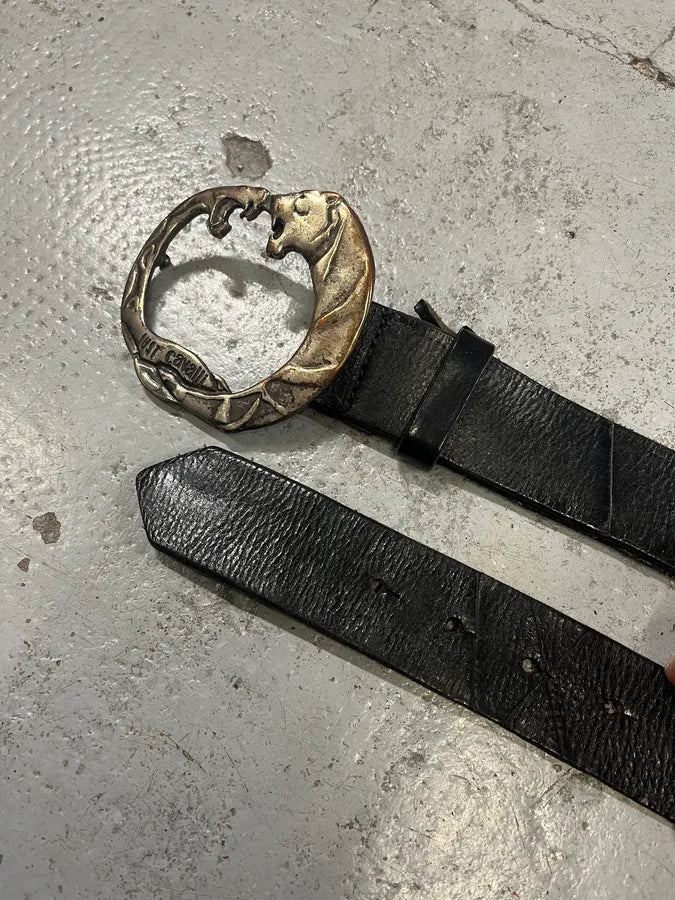 2000s Cavalli Snake vs Tiger Buckle Black Leather Belt uoiIKxy 4