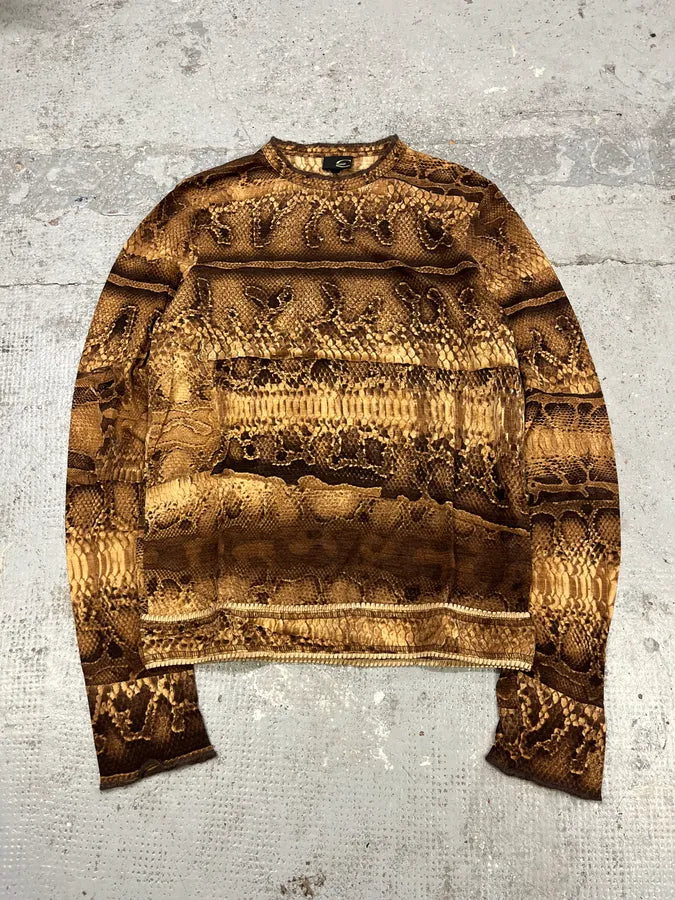 2000s Cavalli Snakeskin Print Brown Longsleeves vcUBAkG 0