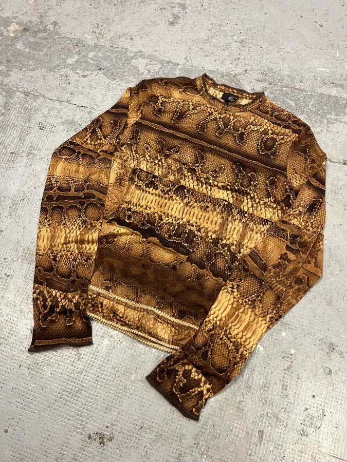 2000s Cavalli Snakeskin Print Brown Longsleeves vcUBAkG 3