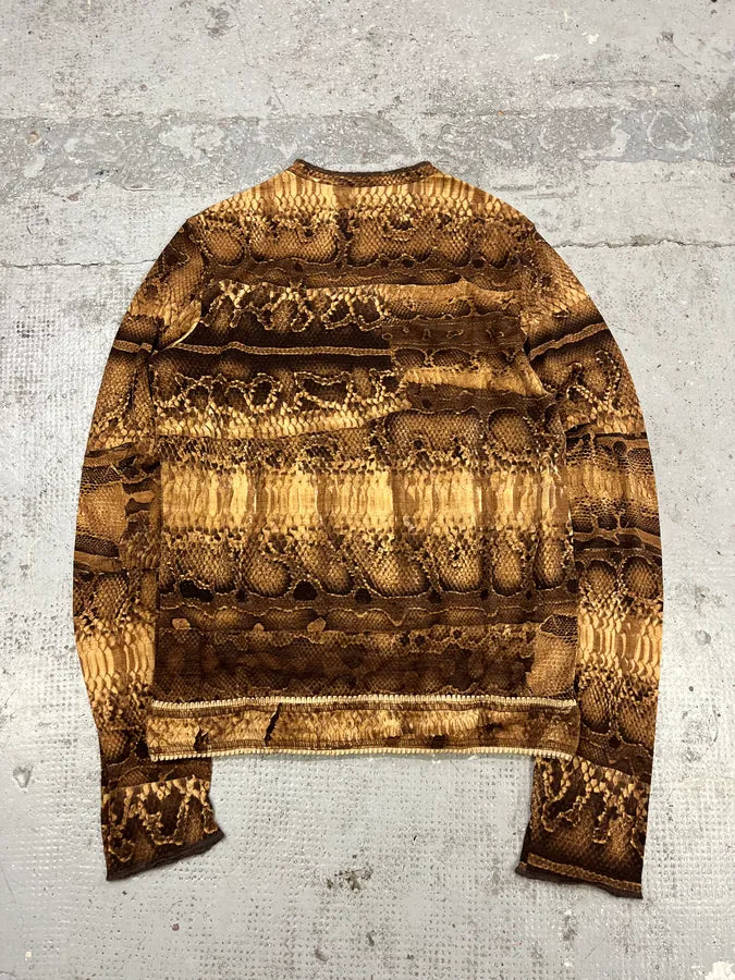 2000s Cavalli Snakeskin Print Brown Longsleeves vcUBAkG 6