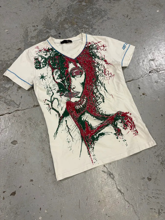 2000s Cavalli Steroid Roots White T-Shirt dOphgDl 3