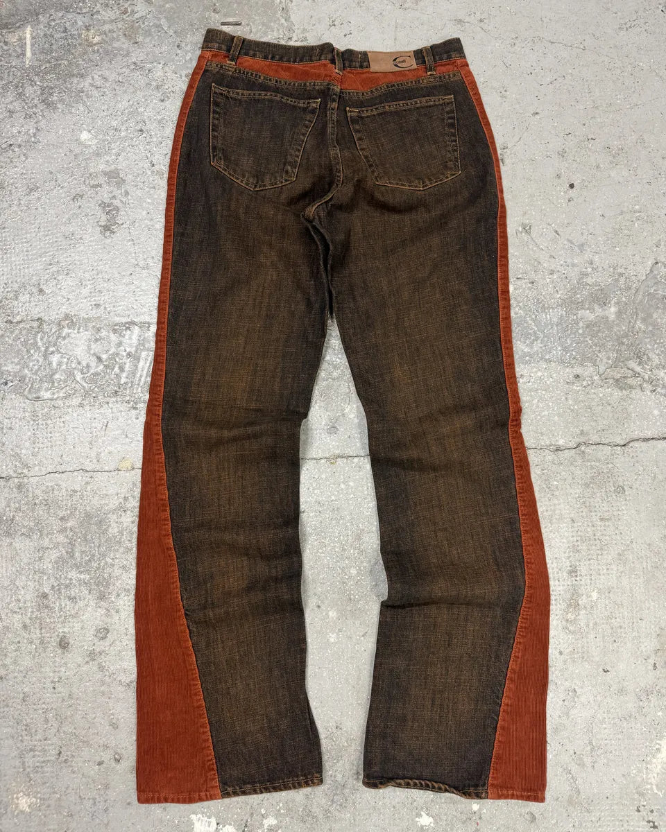 2000s Cavalli Straight Large Orange Velvet & Faded Denim Jeans (S) 7