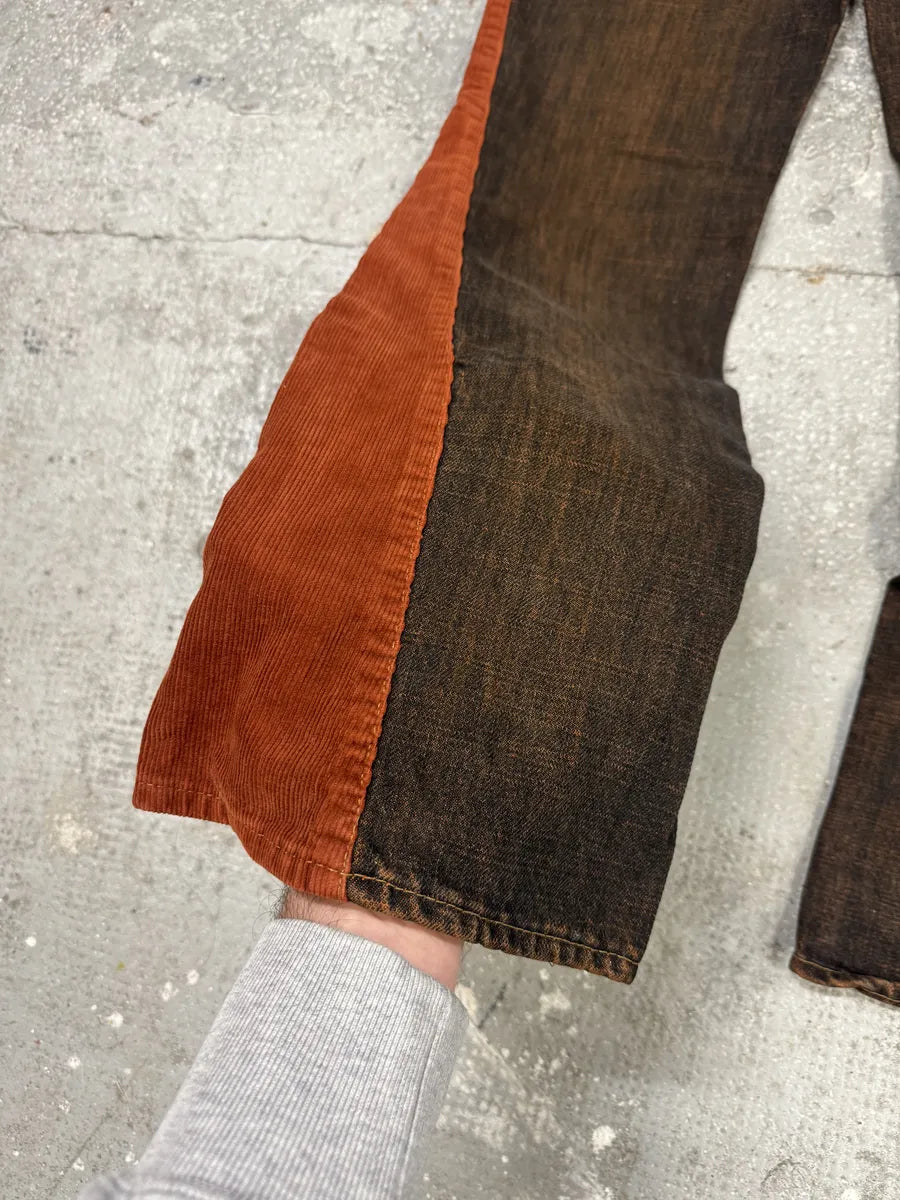 2000s Cavalli Straight Large Orange Velvet & Faded Denim Jeans (S) 8