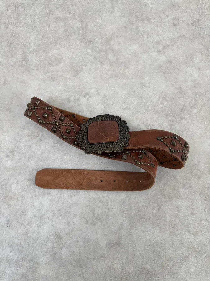 2000s Cavalli Studded Brown Leather Belt GHWyWCd 3