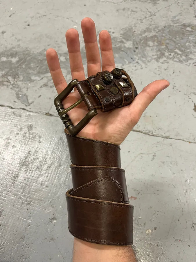 2000s Cavalli Studded Leather Brown Belt EcdOour 0