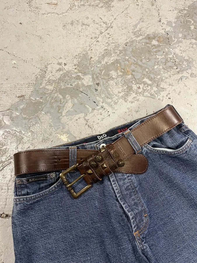 2000s Cavalli Studded Leather Brown Belt EcdOour 1