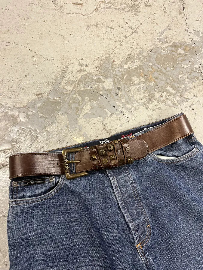 2000s Cavalli Studded Leather Brown Belt EcdOour 2