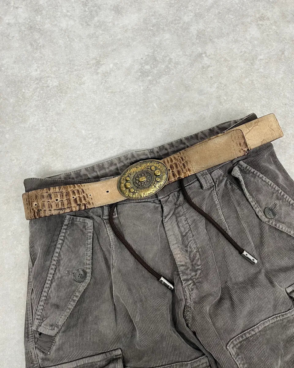 2000s Cavalli Suede Leather Crocodile Effet Belt msUeRMM 1