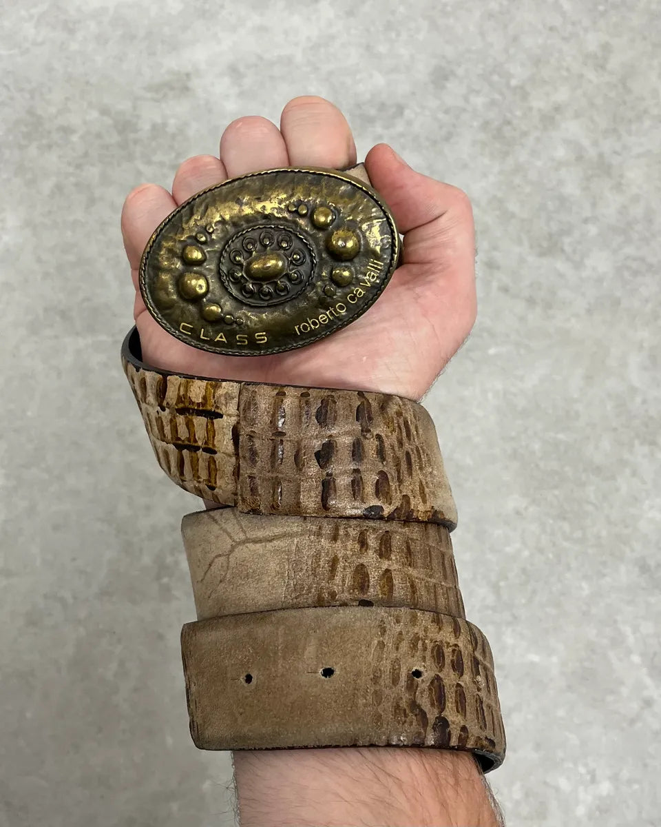 2000s Cavalli Suede Leather Crocodile Effet Belt msUeRMM 0