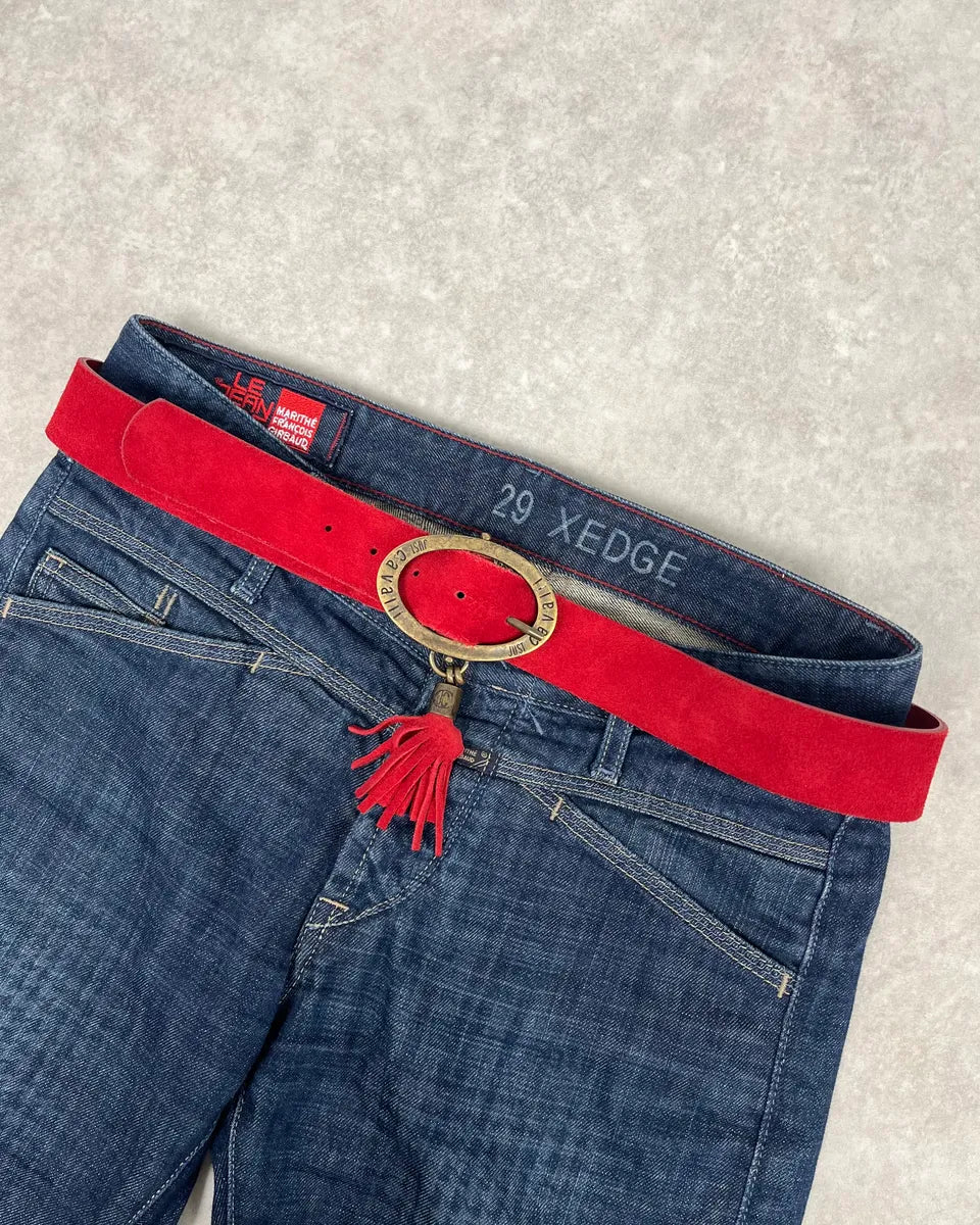 2000s Cavalli Suede Red Leather Belt kZvQOXp 0