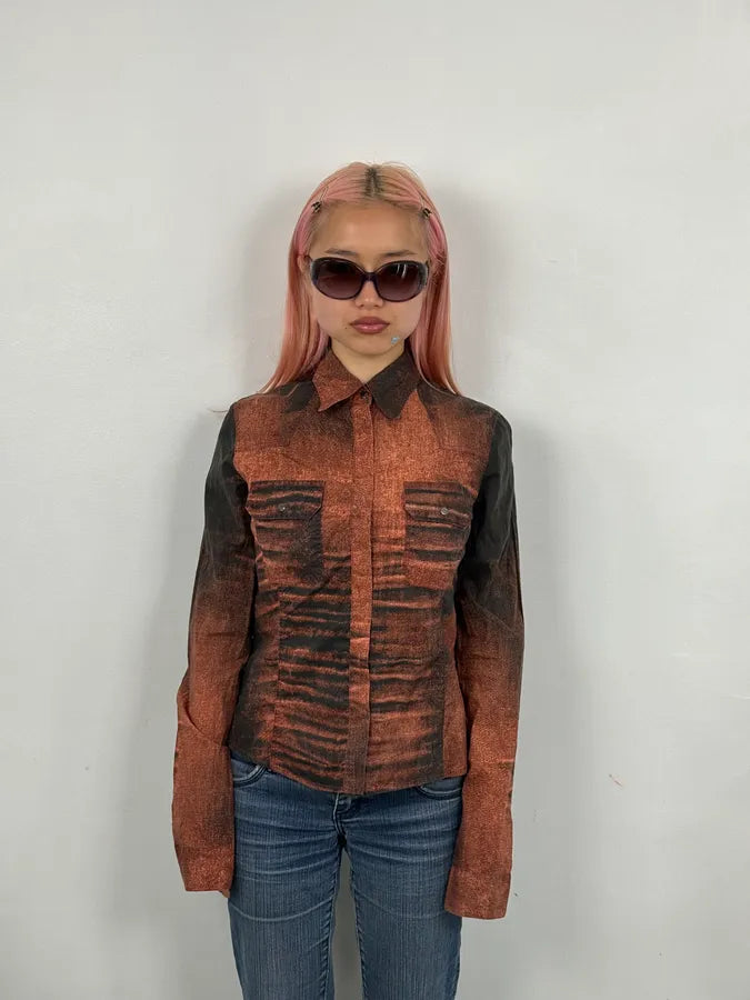 SS2004 Cavalli Sunset Copper Overprint Shirt IdEeQck 1