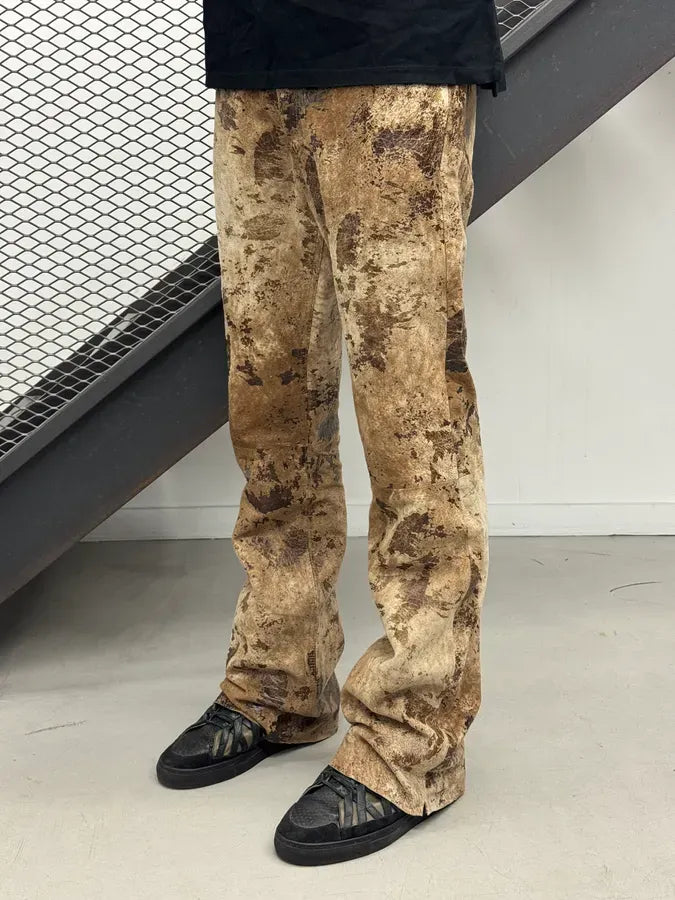 2000s Cavalli Textured Gradient Leather Brown & Beige Marble Pants XvrNBpX 1