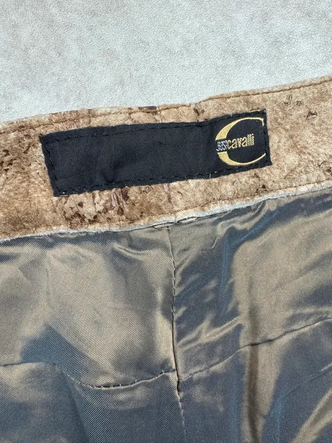 2000s Cavalli Textured Gradient Leather Brown & Beige Marble Pants XvrNBpX 10