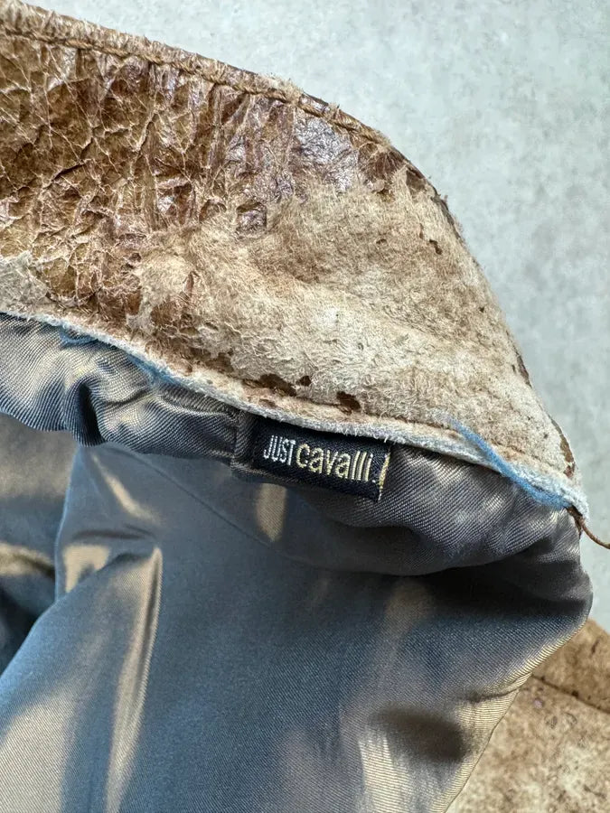 2000s Cavalli Textured Gradient Leather Brown & Beige Marble Pants XvrNBpX 12