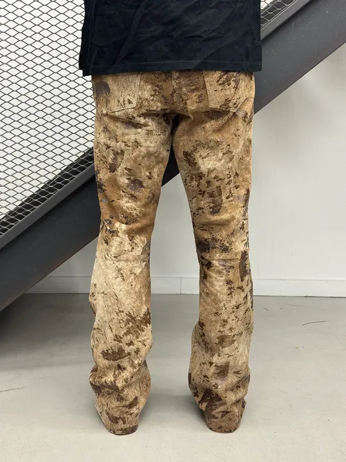 2000s Cavalli Textured Gradient Leather Brown & Beige Marble Pants XvrNBpX 2
