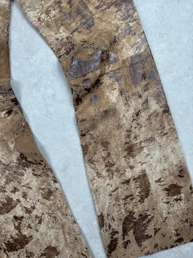 2000s Cavalli Textured Gradient Leather Brown & Beige Marble Pants XvrNBpX 8