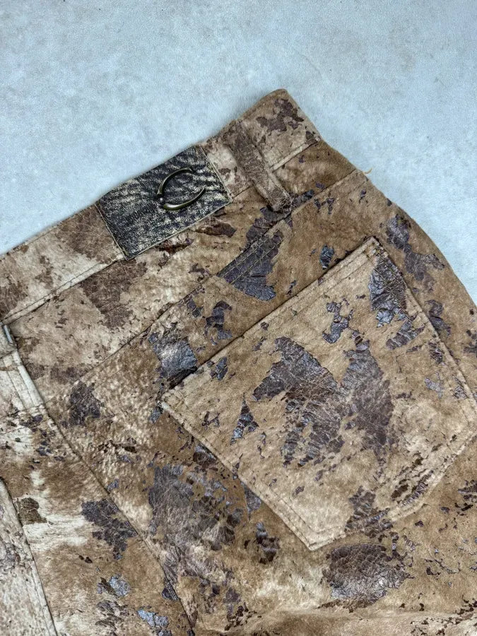 2000s Cavalli Textured Gradient Leather Brown & Beige Marble Pants XvrNBpX 9