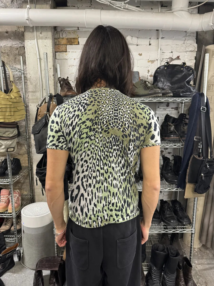 2000s Cavalli Tornado Green Cheetah T-Shirt qOXhumO 2