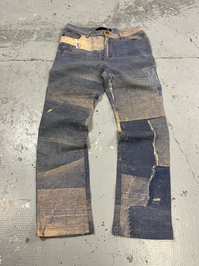 2000s Cavalli Trompe L’Œil Denim Effect Pants epqnAAH 0