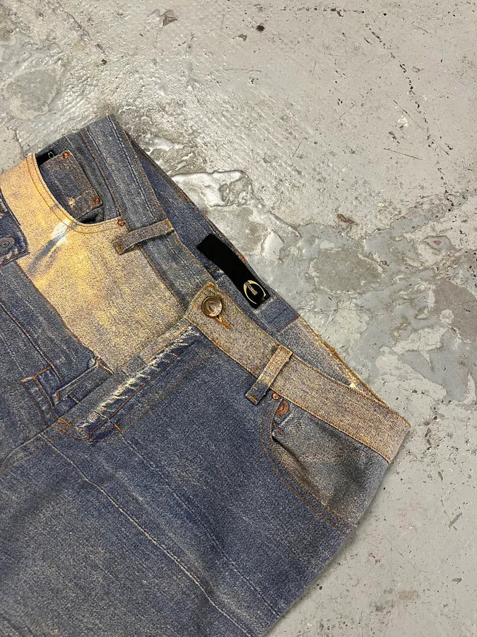 2000s Cavalli Trompe L’Œil Denim Effect Pants epqnAAH 5