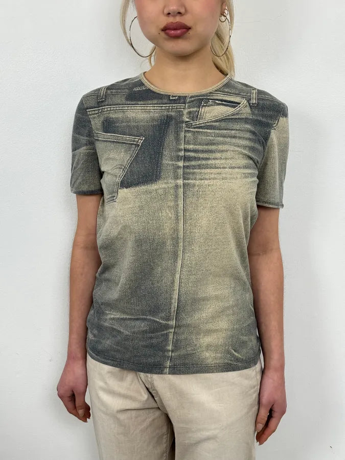 2000s Cavalli Trompe L’Oeil Grey T-Shirt ZfgHFVS 0