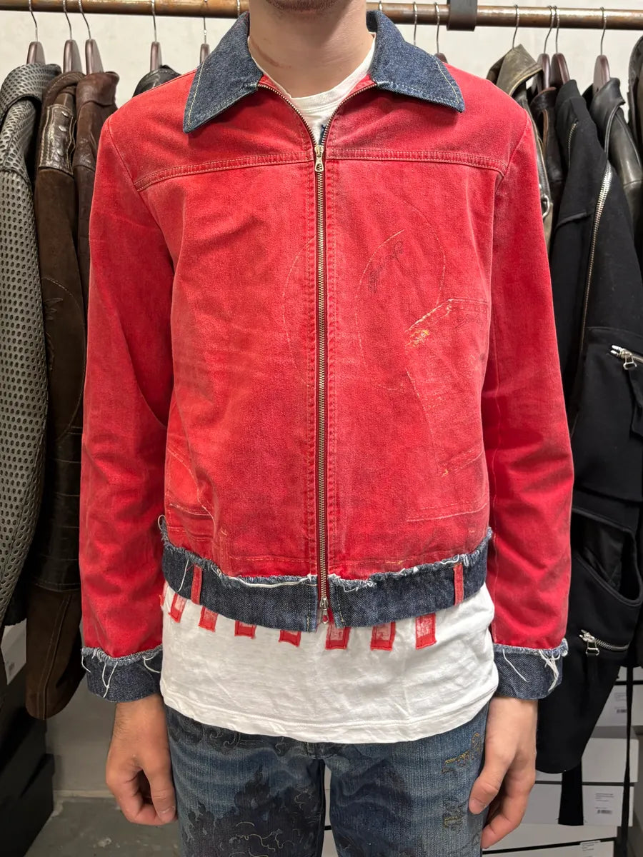2000s Cavalli Trompe L’Oeil Red Denim Jacket eBBWlWi 1