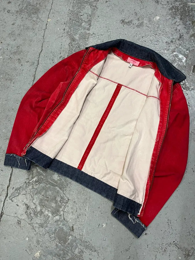2000s Cavalli Trompe L’Oeil Red Denim Jacket eBBWlWi 4