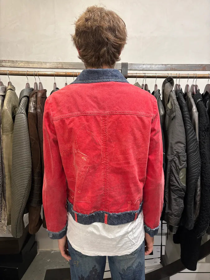 2000s Cavalli Trompe L’Oeil Red Denim Jacket eBBWlWi 2