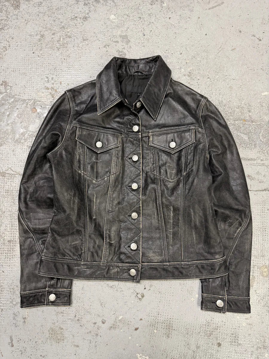 2000s Cavalli Trucker Raw Leather Jacket sDXbwCl 0