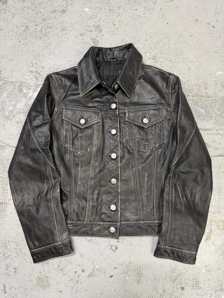 2000s Cavalli Trucker Raw Leather Jacket sDXbwCl 3