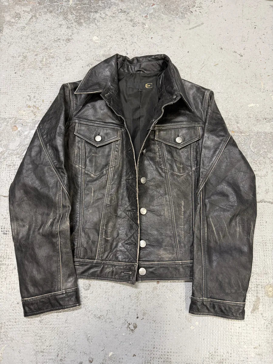 2000s Cavalli Trucker Raw Leather Jacket sDXbwCl 6