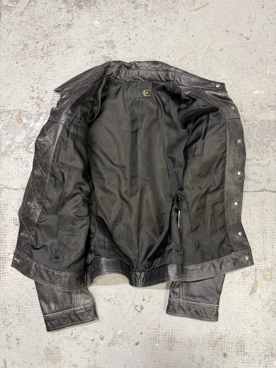 2000s Cavalli Trucker Raw Leather Jacket sDXbwCl 7
