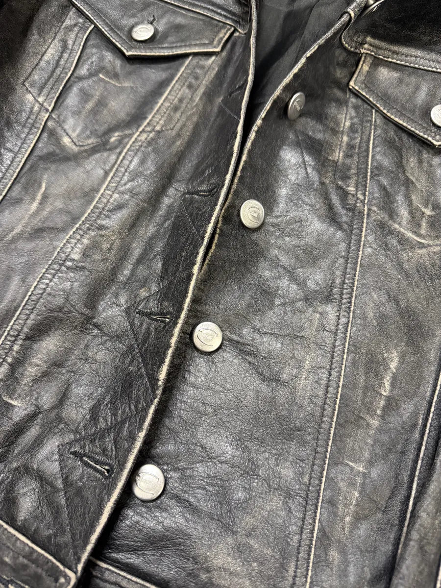 2000s Cavalli Trucker Raw Leather Jacket sDXbwCl 9