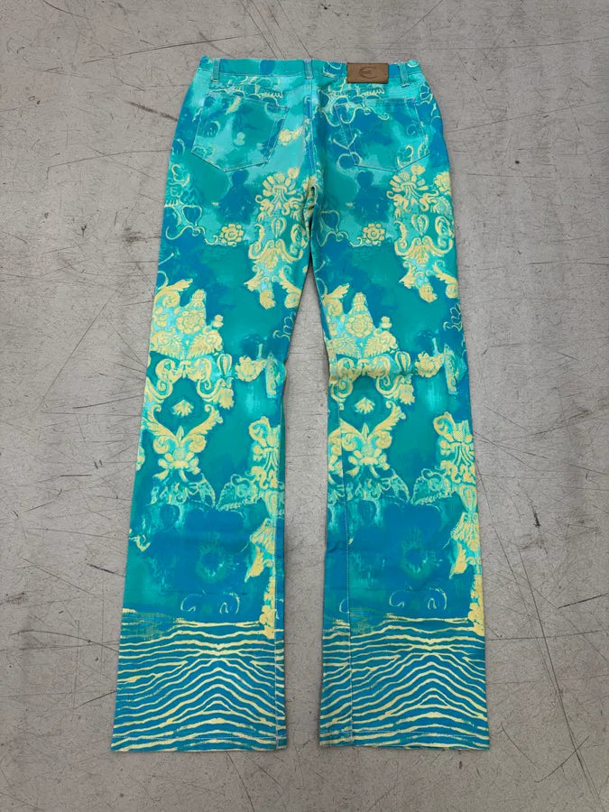 2000s Cavalli Turquoise Denim Exotic Print Pants qomypox 2