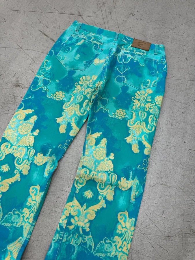 2000s Cavalli Turquoise Denim Exotic Print Pants qomypox 3