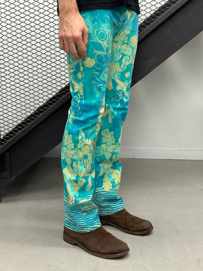 2000s Cavalli Turquoise Denim Exotic Print Pants qomypox 4