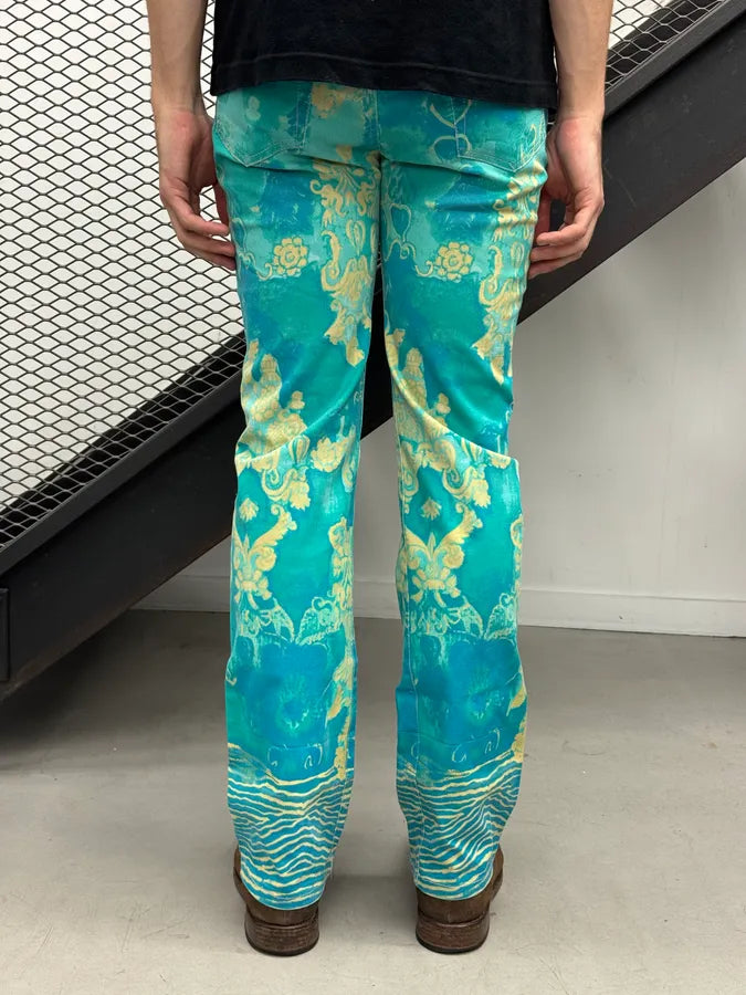 2000s Cavalli Turquoise Denim Exotic Print Pants qomypox 5