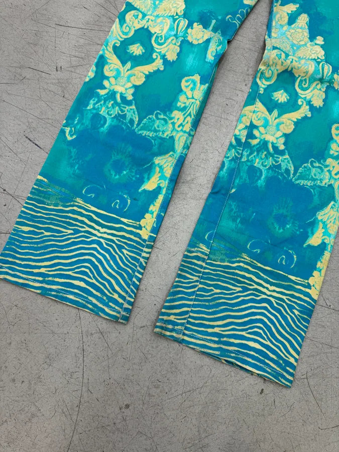 2000s Cavalli Turquoise Denim Exotic Print Pants qomypox 7