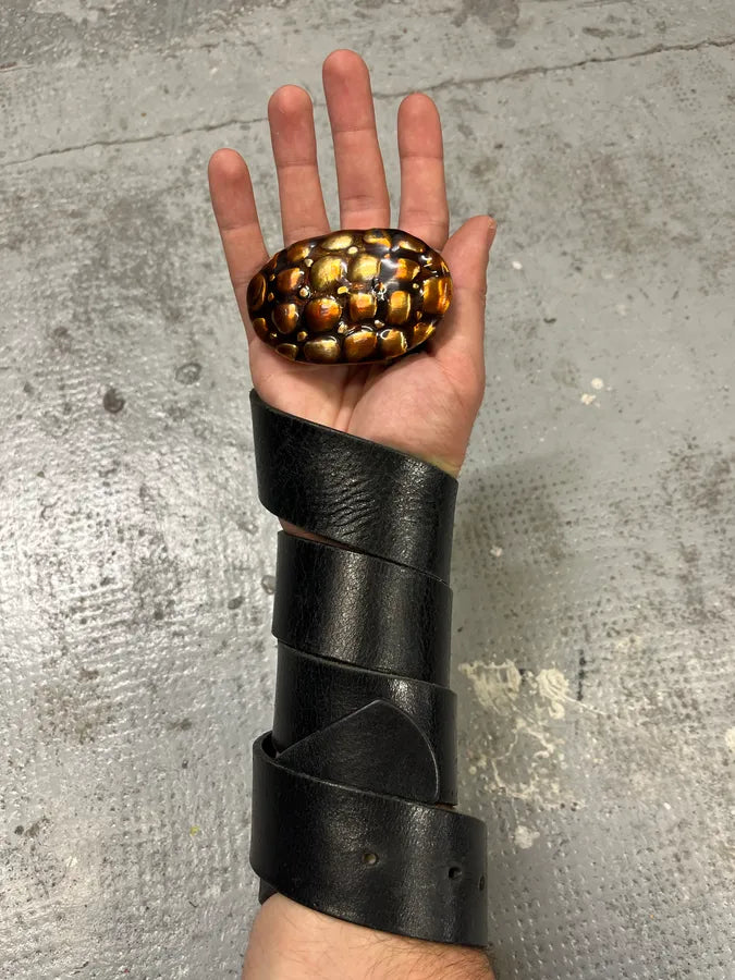 2000s Cavalli Turtle Shell Black Leather Belt qcDAdLv 1