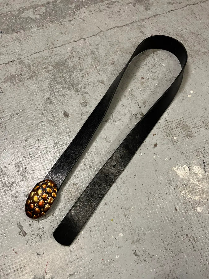 2000s Cavalli Turtle Shell Black Leather Belt qcDAdLv 3