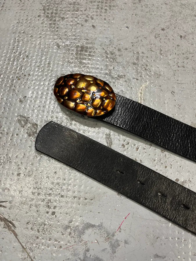 2000s Cavalli Turtle Shell Black Leather Belt qcDAdLv 4