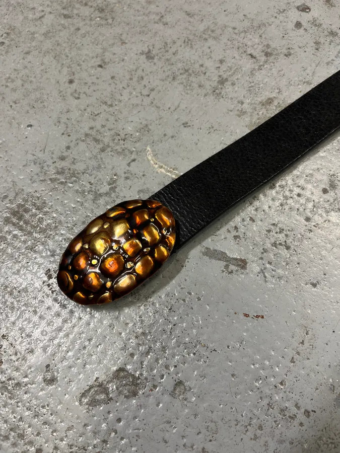 2000s Cavalli Turtle Shell Black Leather Belt qcDAdLv 5