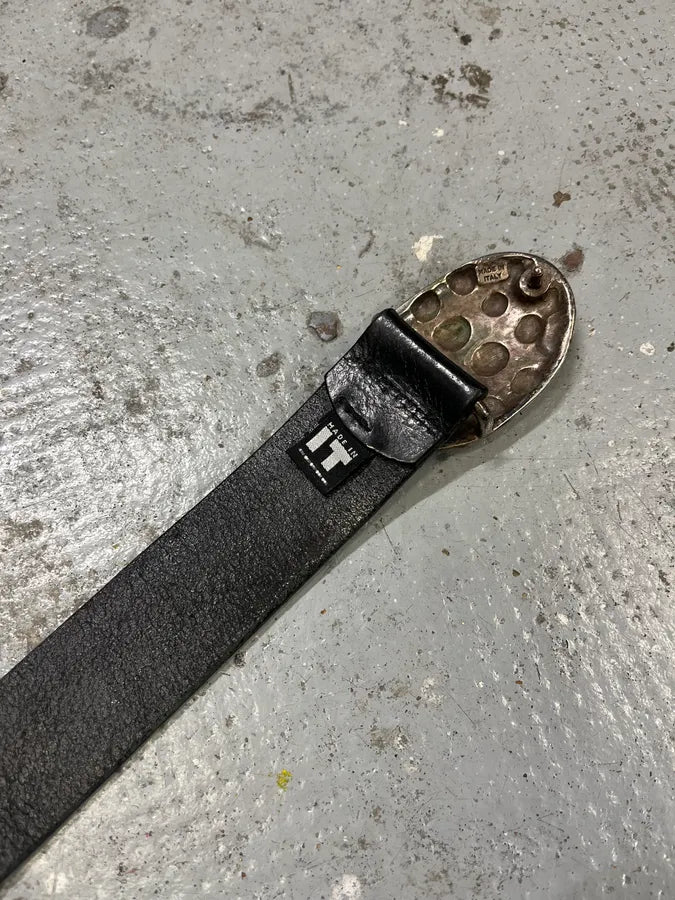 2000s Cavalli Turtle Shell Black Leather Belt qcDAdLv 7