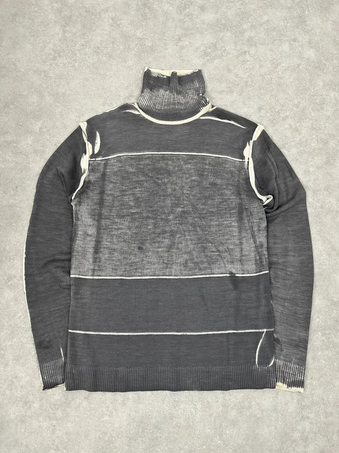 2000s Cavalli Two Tone Grey & Cream Abstract Turtleneck EnZJQRC 0