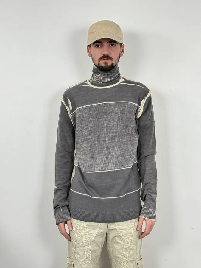 2000s Cavalli Two Tone Grey & Cream Abstract Turtleneck EnZJQRC 1