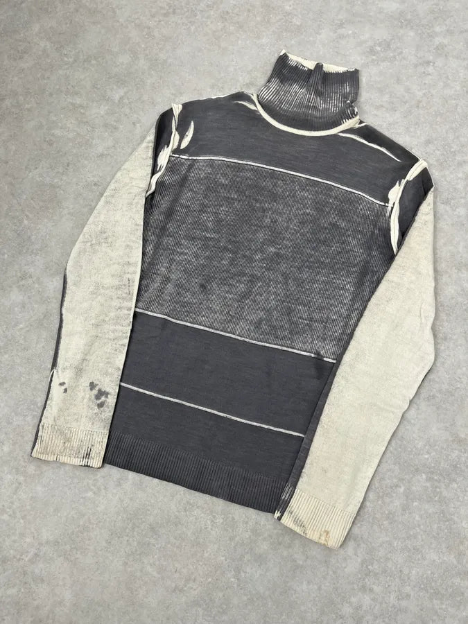 2000s Cavalli Two Tone Grey & Cream Abstract Turtleneck EnZJQRC 3