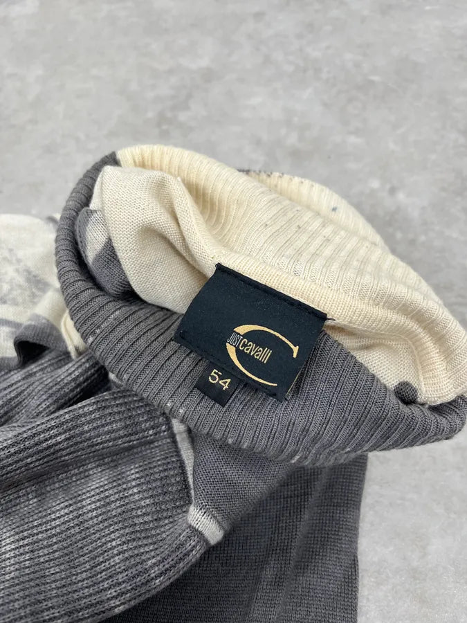 2000s Cavalli Two Tone Grey & Cream Abstract Turtleneck EnZJQRC 7