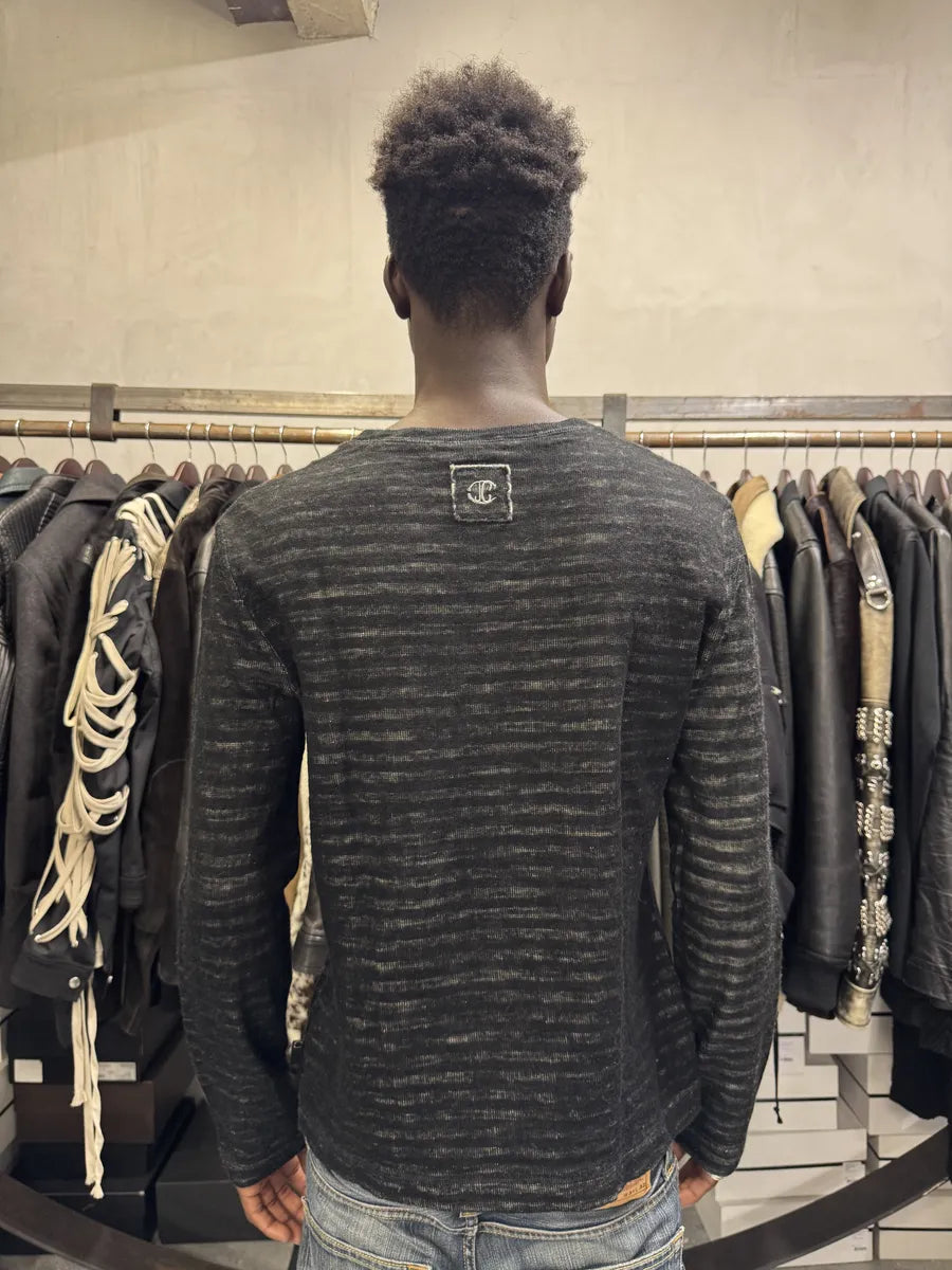 2000s Cavalli V Neck Anthracite Wool Striped Sweater tgDqabx 2