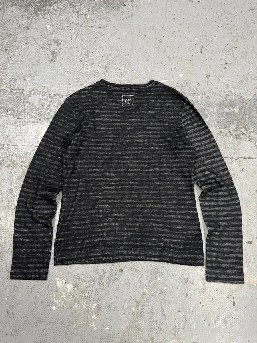 2000s Cavalli V Neck Anthracite Wool Striped Sweater tgDqabx 3