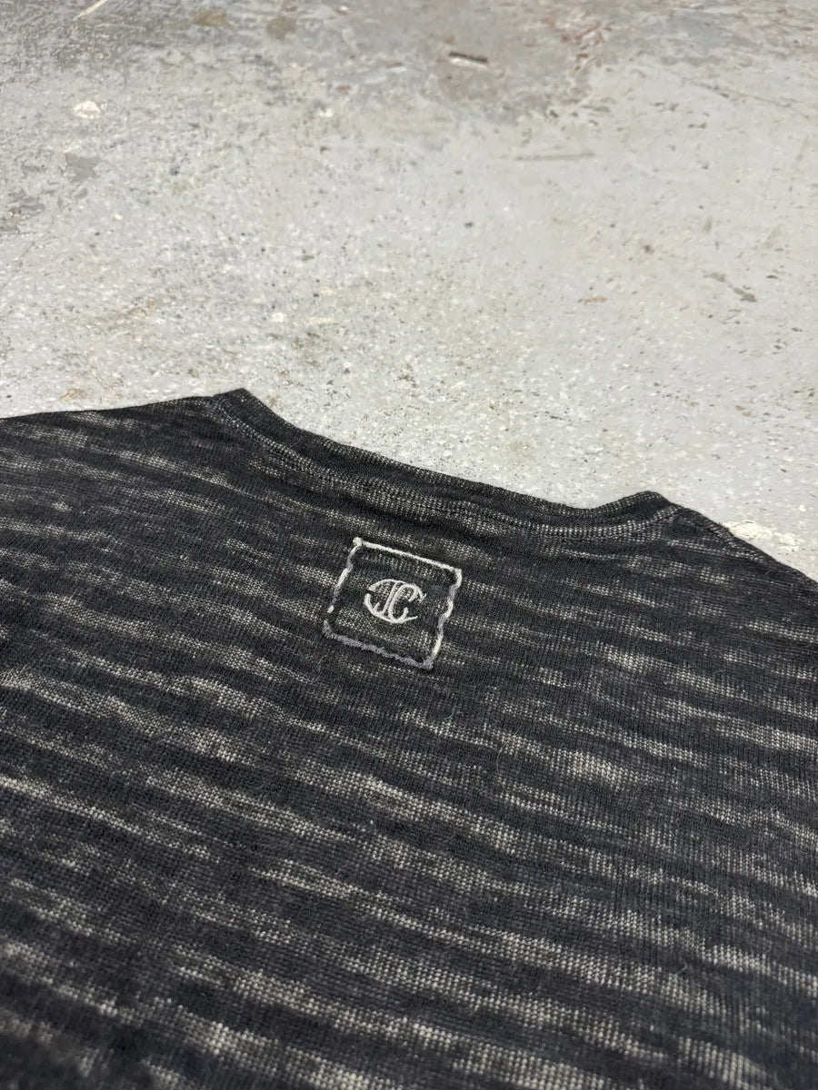 2000s Cavalli V Neck Anthracite Wool Striped Sweater tgDqabx 4